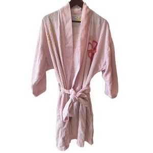 Canyon Group Chenille Robe Women M Vintage 90s Pink Tropical Resort USA Made